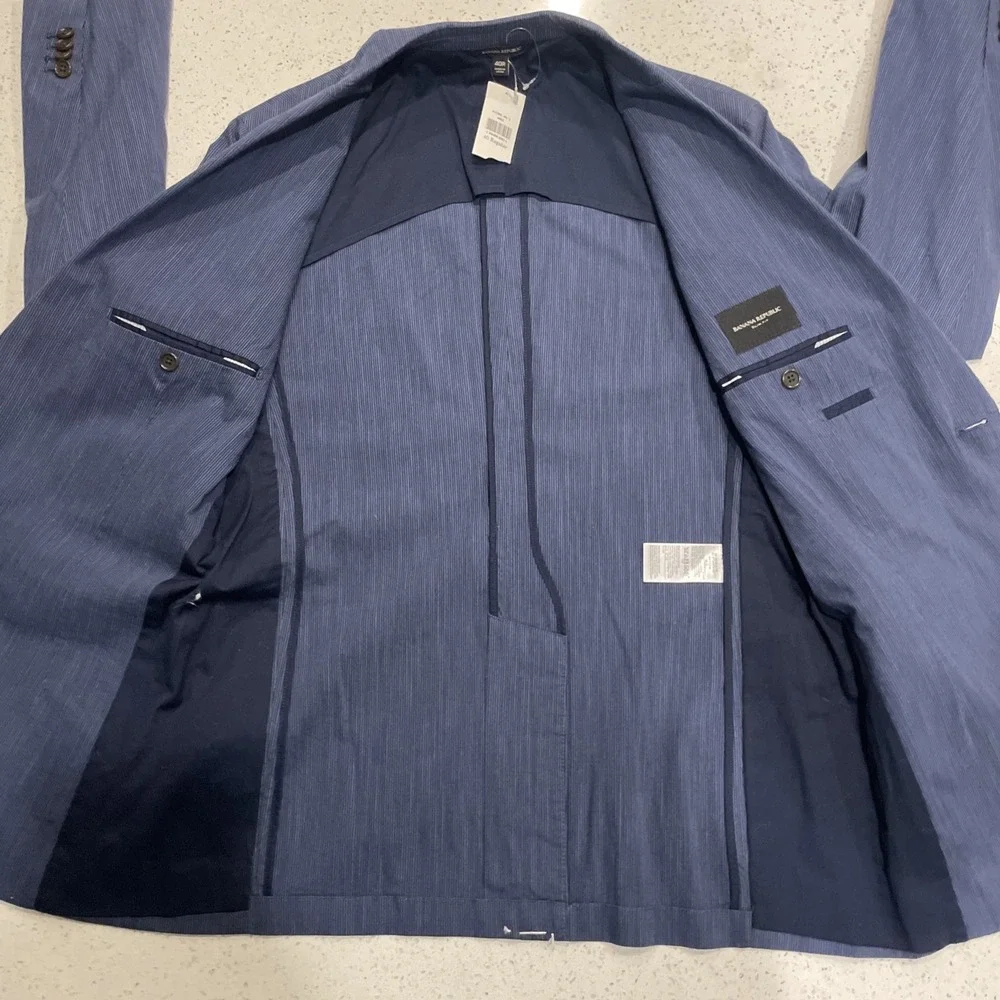Banana Republic Sport Coat Men's 40R Blue Striped Suit Jacket Unstructured Slim